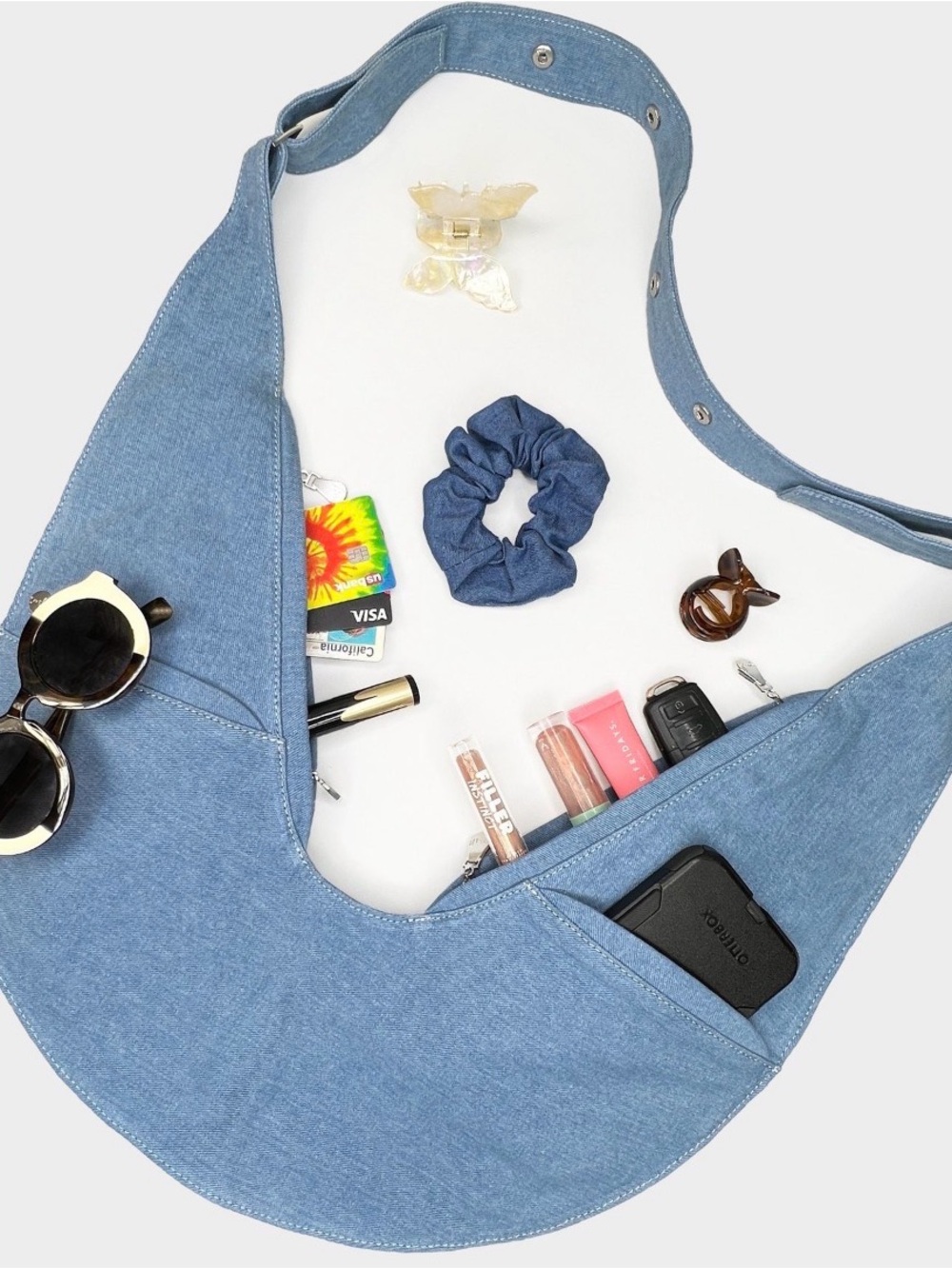 Casual Light Blue Washed Denim Crossbody Sling SASH Bag